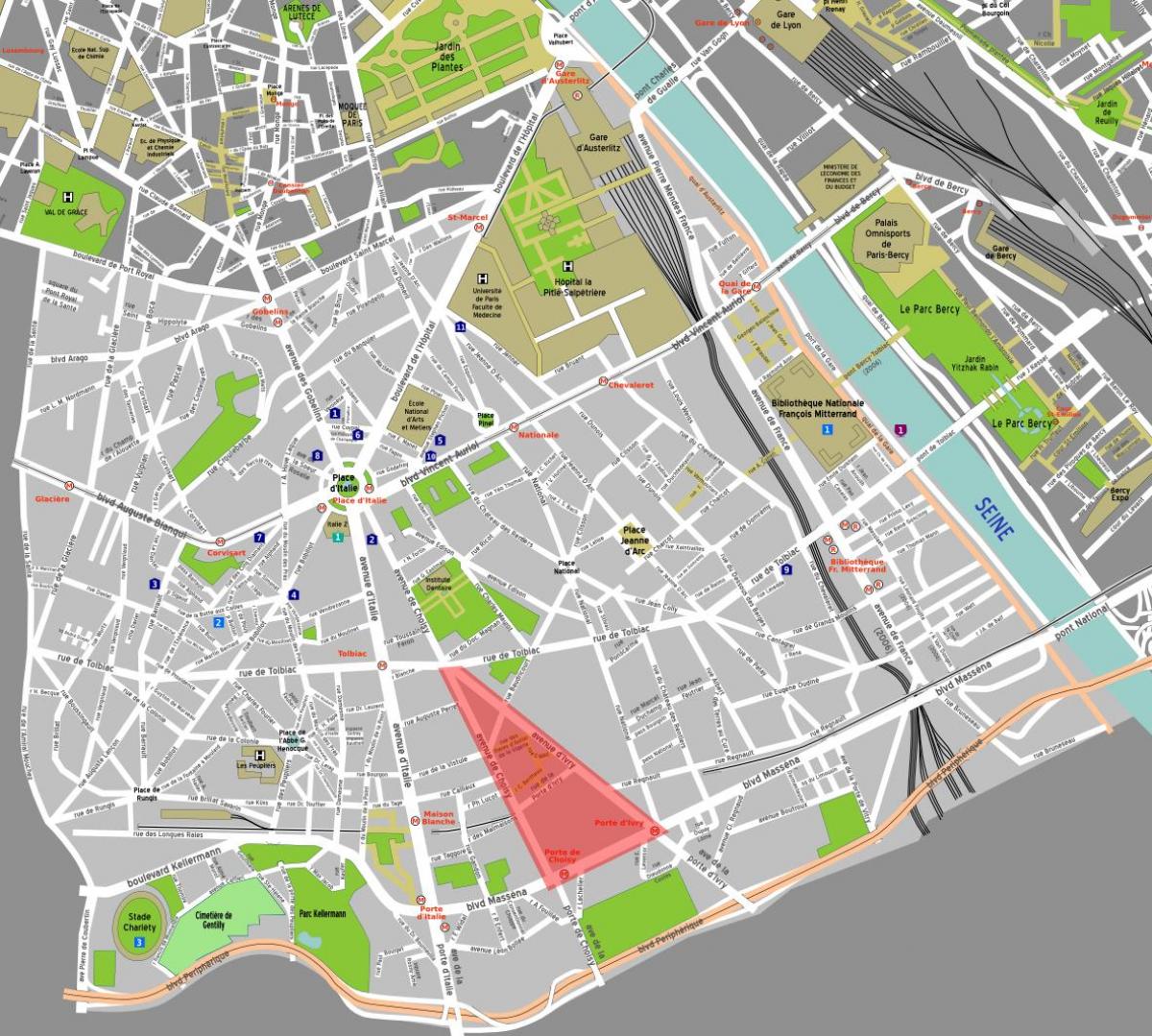 Карта Парижа Чайнатаун 