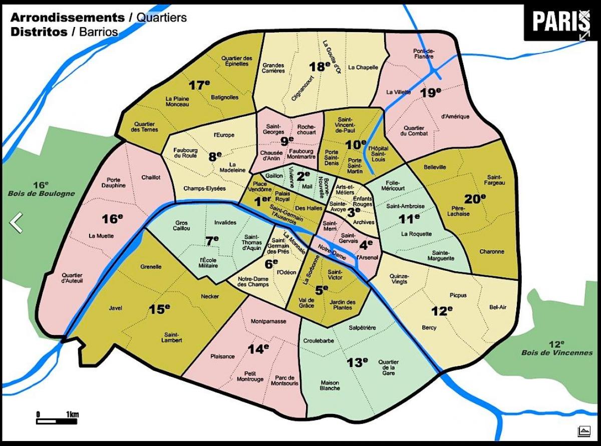 Карта Парижа с территории округа 